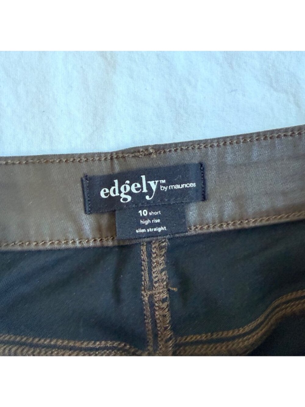 Edgely By Maurices High Rise Brown Coated Slim Straight Brown Jeans 10 Short - Picture 4 of 10